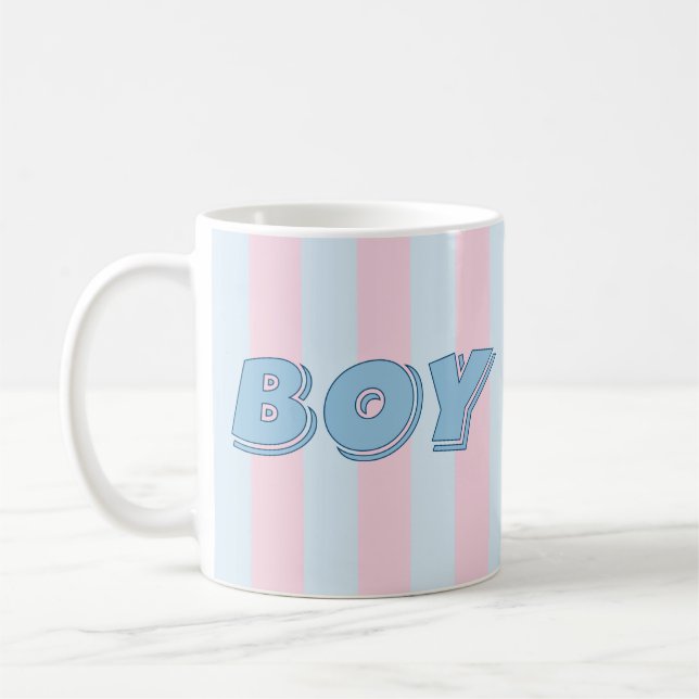 Blauer Junge mit rosa Streifen Tasse (Links)