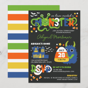 Blauer Junge Monster Typografie Halloween Kinderdu Einladung
