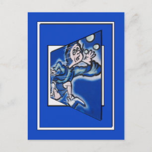 blauer Junge Runnin' (vert frame) Postkarte