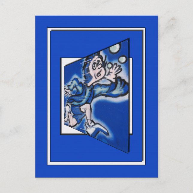 blauer Junge Runnin' (vert frame) Postkarte (Vorderseite)