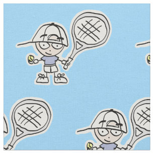 Blauer Junge Tennisspieler Cartoon-Stoff für Kinde Stoff
