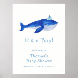 Blauer Junge unter dem Whale Babydusche Willkommen Poster