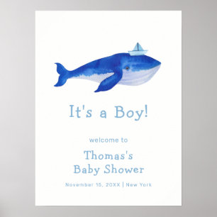 Blauer Junge unter dem Whale Babydusche Willkommen Poster