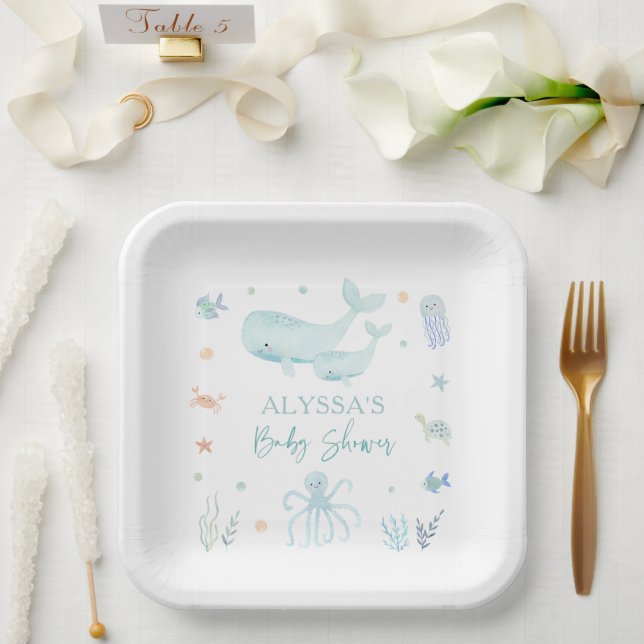 Blauer Junge unter der Sea Baby-Dusche Pappteller (Hochzeit)