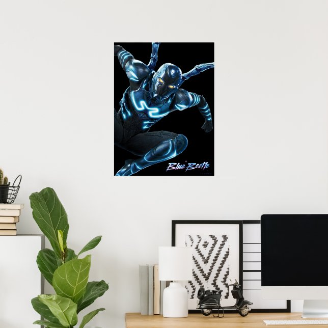Blauer Käfer Leaping Art Poster (Heimbüro)