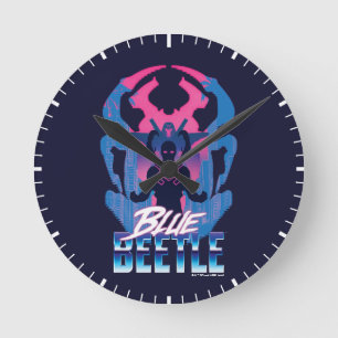 Blauer Käfer Retrowave gegen Grafik Runde Wanduhr