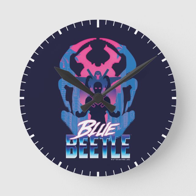 Blauer Käfer Retrowave gegen Grafik Runde Wanduhr (Vorderseite)