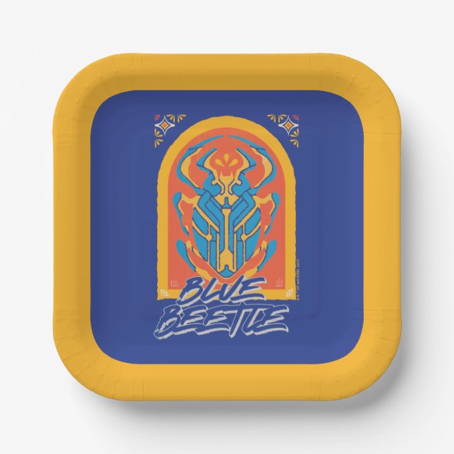 Blauer Käfer Scarab Talavera Graphic Pappteller (Vorderseite)