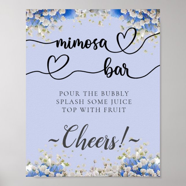Blauer Kalligraphie Mimosa Bar Sign Poster (Vorne)