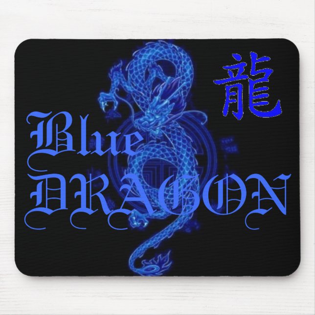 Blauer Kanji-Drache-Buchstabe Mousepad (Vorne)