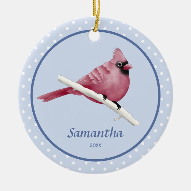 Blauer Kardinal Bird Personalisierter Name Keramik Ornament (Vorne)