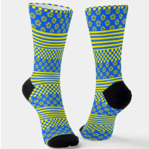 Blauer Karo Gelber Boho Streifen Muster Socken
