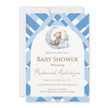 Blauer Karo Junge Baby Shower Bär