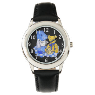 blauer Karopicknickstoff mit drei Teddies Armbanduhr
