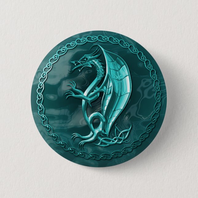 Blauer keltischer Drache-Knopf Button (Vorderseite)