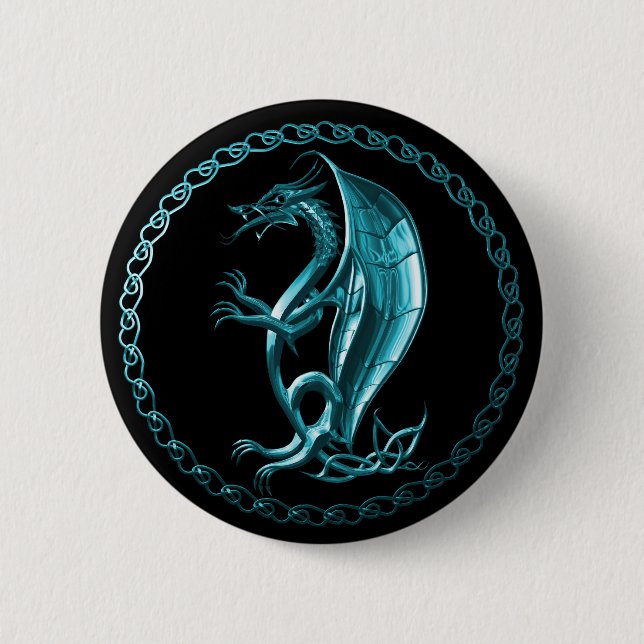 Blauer keltischer Drache-Knopf Button (Vorderseite)