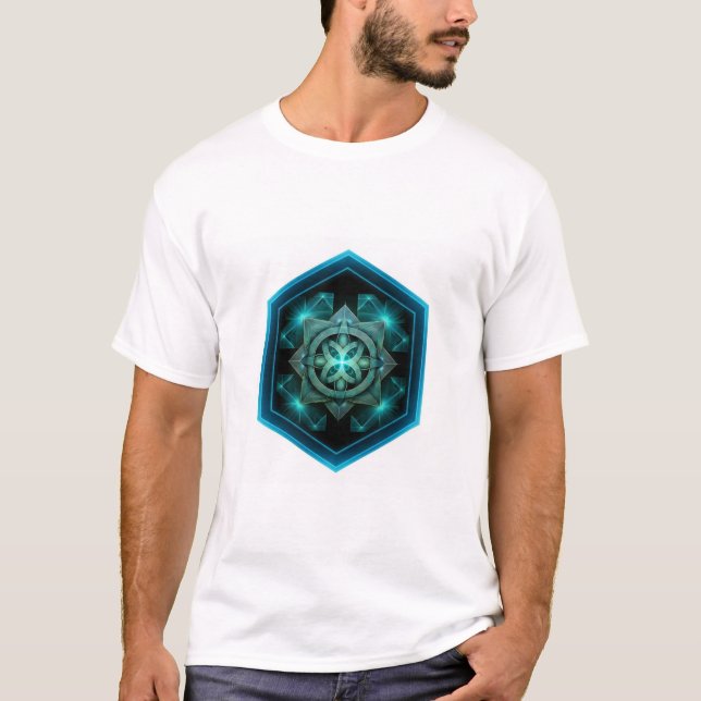 Blauer keltischer Knoten in einem sechseckigen bla T-Shirt (Vorderseite)
