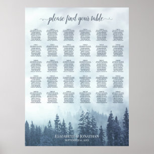 Blauer Kiefernwald 30-Tisch-Hochzeits-Sitzplan Poster