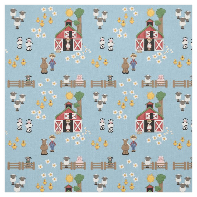 Blauer Kinderzimmer von Barnyard Farm Stoff (Muster)
