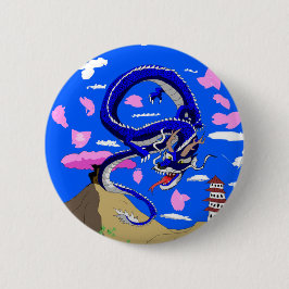 Blauer Kirschblüte-Drache-Knopf Button