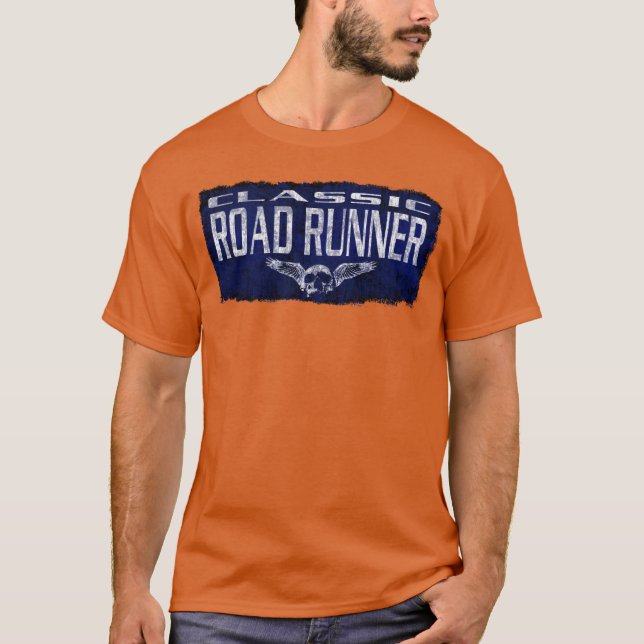 Blauer klassischer Roadrunner Winged Schädel T-Shirt (Vorderseite)