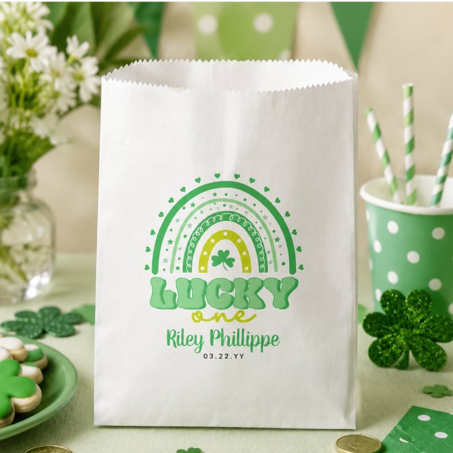 Blauer Klee und Regenbogen Lucky Eins Geburtstag Geschenktütchen (Blue Clover & Rainbow Lucky One First Birthday Favor Bag)