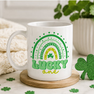 Blauer Klee und Regenbogen Lucky Eins Geburtstag Kaffeetasse