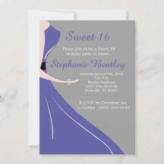 Blauer Kleid Silhouette Sweet 16 Birthday Einladun Einladung