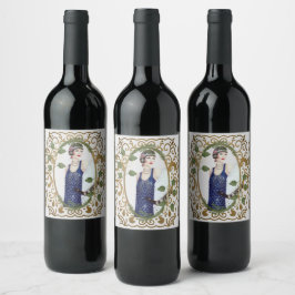 Blauer Kleid Vintag 1920er Flapper Art Deco Frau Weinetikett