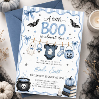 Blauer Kleiner Boo Halloween Junge Baby Shower Einladung