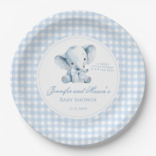 Blauer kleiner Erdnuss-Elefant mit Fliege Baby-Jun Pappteller