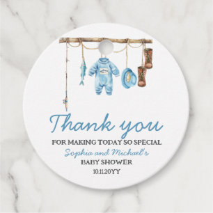 Blauer kleiner Fischer-Baby-Party Geschenkanhänger