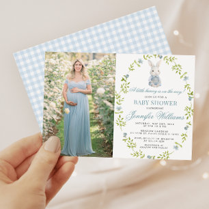 Blauer Kleiner Hase Frühling Baby Junge Shower Fot Einladung