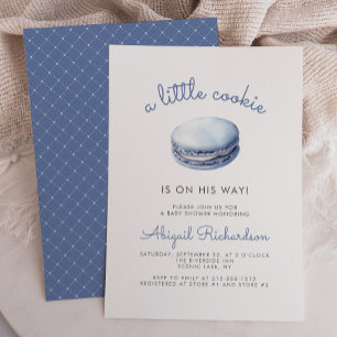 Blauer Kleiner Keks Macaron Junge Babyparty Einladung