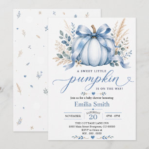 Blauer Kleiner Kürbis Boho Herbst-Baby-Party Einladung
