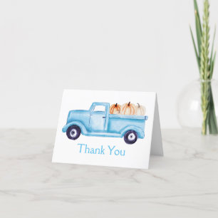 Blauer Kleiner Kürbis-LKW-Baby-Shower-Foto Dankeskarte
