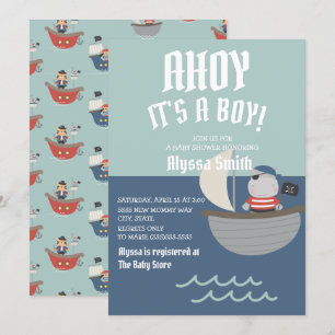 Blauer kleiner Piratenbaby-Junge Baby Shower Einladung
