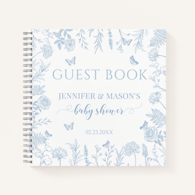 Blauer kleiner Schmetterling Baby Dusche Gästebuch Notizbuch (Vorderseite)