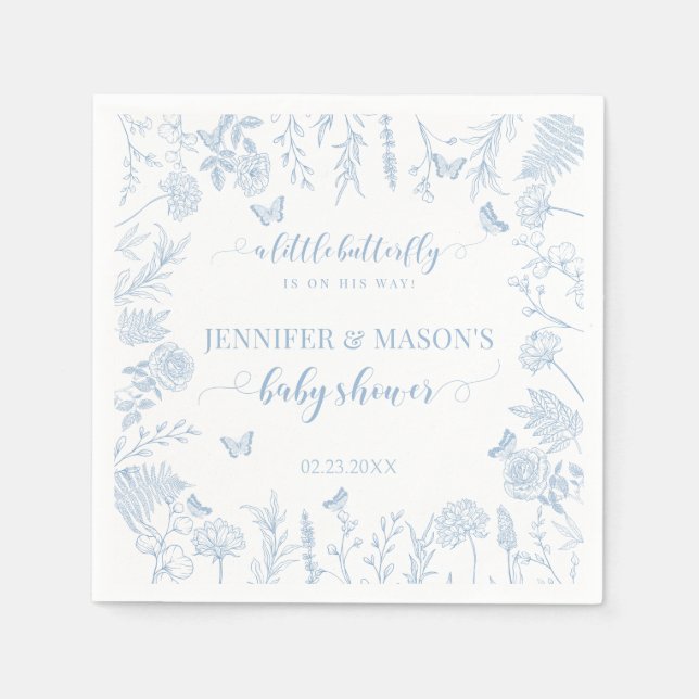 Blauer kleiner Schmetterling, elegante Babydusche Serviette (Vorderseite)