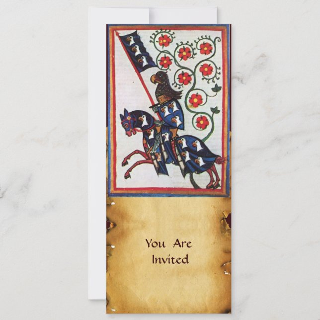 BLAUER KNIGHT AUF DEM HORSEBACK MEDIEVAL PARCHING EINLADUNG (Vorderseite)