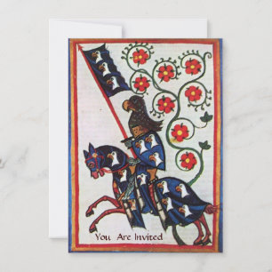 BLAUER KNIGHT AUF DEM HORSEBACK MEDIEVAL PARCHING EINLADUNG