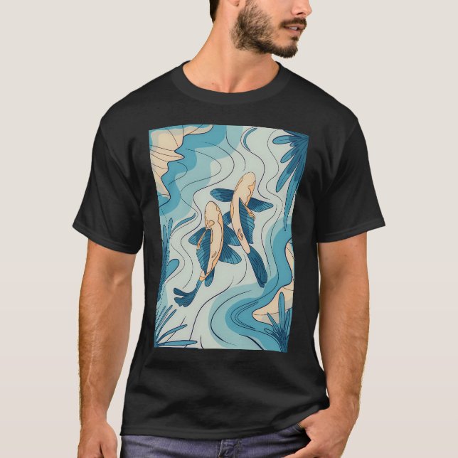 Blauer Koi-Fisch T-Shirt (Vorderseite)
