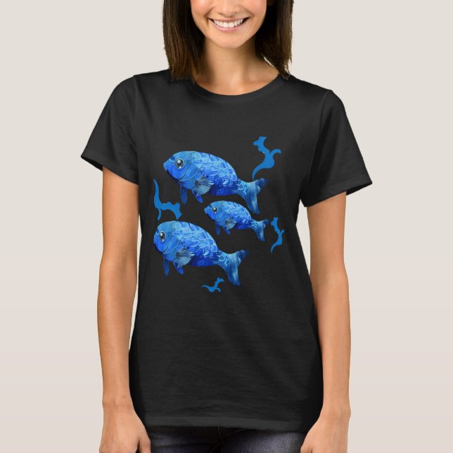Blauer Koi-Fisch-Trio T-Shirt (Vorderseite)