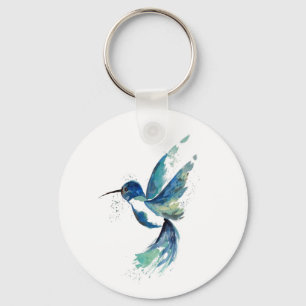 Blauer Kolibri Aquarell Schlüsselanhänger