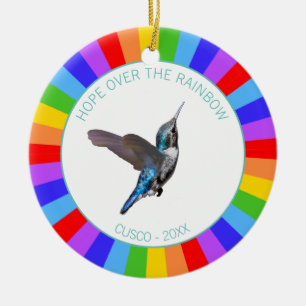 Blauer Kolibri auf Regenbogenfarben Keramik Ornament