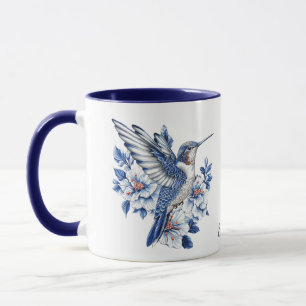 Blauer Kolibri Blumenmonogramm Tasse