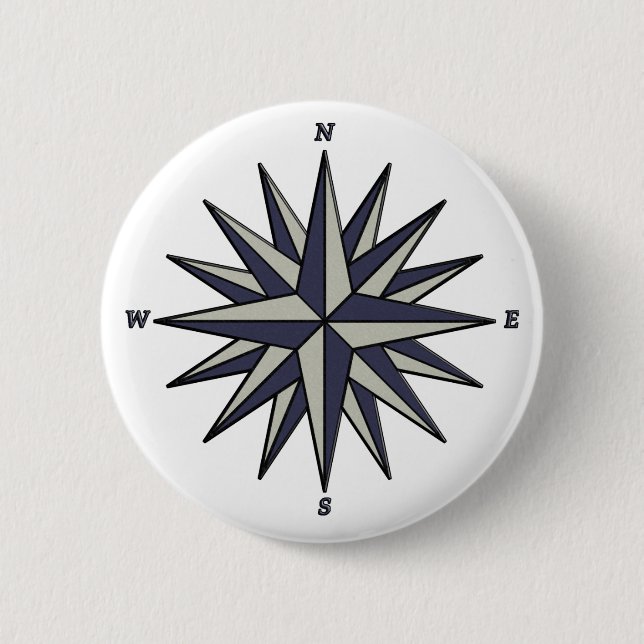 Blauer Kompass-Rosen-Knopf Button (Vorderseite)