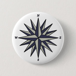 Blauer Kompass-Rosen-Knopf Button