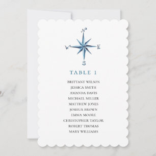 Blauer Kompass-Sitzplan. Nautischer Hochzeitsplan Einladung