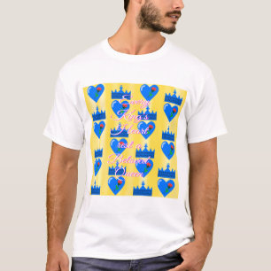 Blauer König Herz und Krone mit roter Blume T-Shirt
